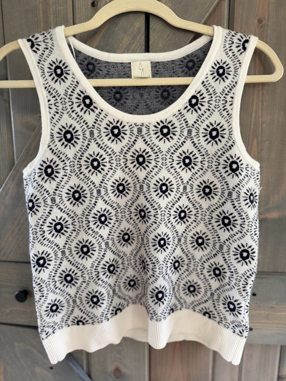 Joie Sleeveless Knit Sweater Tank Size Small Navy White Patterned Top Preppy